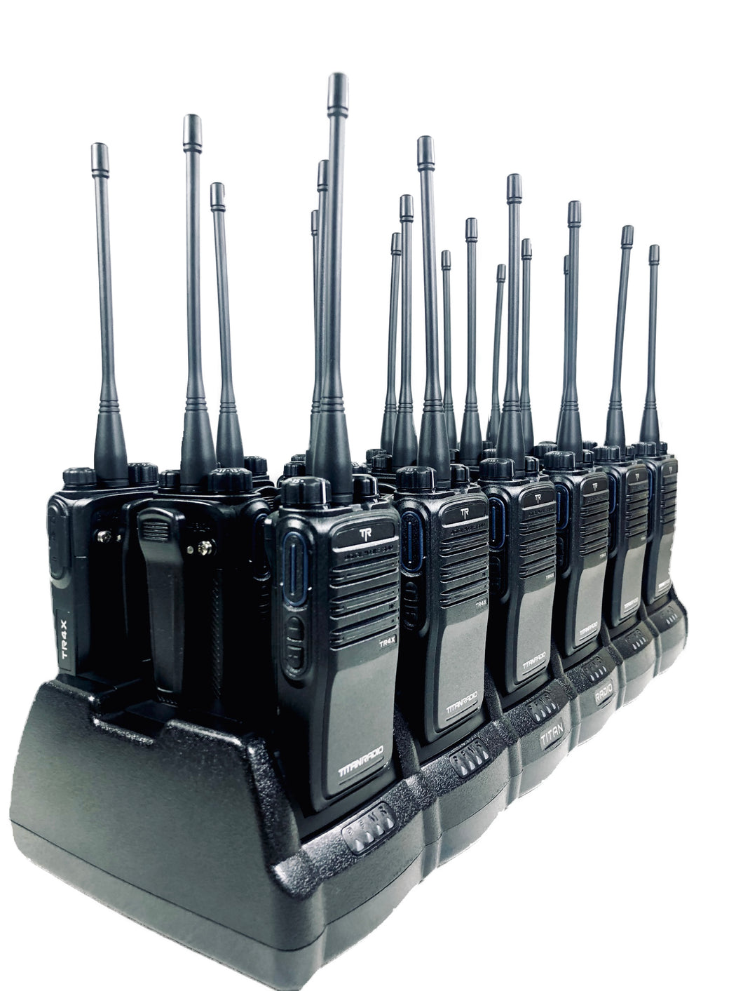18 USED Titan TR4X Radios + 18 Bank Charger (Package Deal)