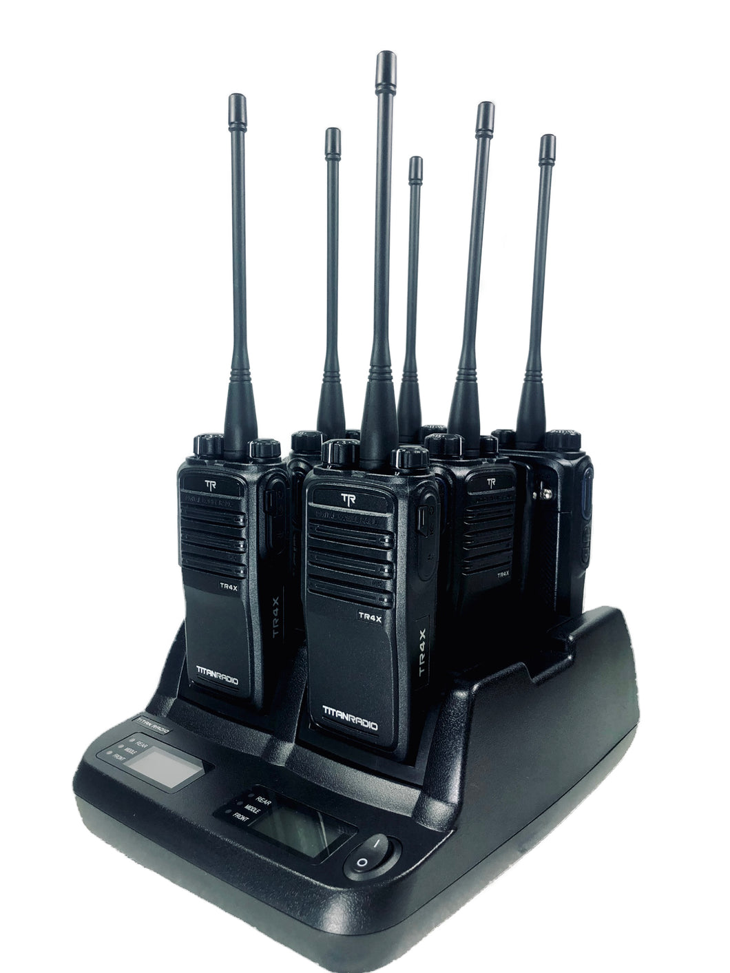 6 USED Titan TR4X Radios + 6 Bank Charger (Package Deal)